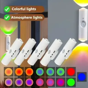 3-4 PCS Smart LED Night Light with Motion Sensor, RGB Gradient Dimmable Wall Lamp, USB Rechargeable – 7 Ambient Colors, Auto-On, Long Battery Life, Stick Anywhere, No Outlet Needed – Cozy, Plug-Free Lighting for Bedroom, Bathroom, Stairs & More