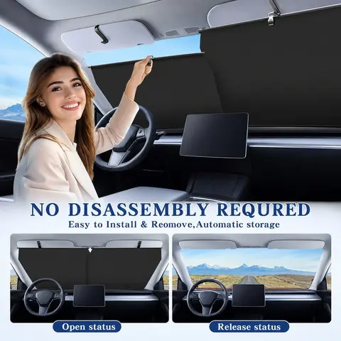 Automatic Portable Adjustable Car Windshield Sunshade - Car Window Shades, Foldable Exterior Cover, Sun Protection Accessory