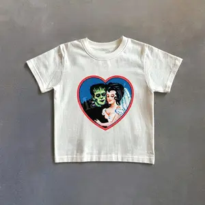 Retro Frankenstein Monster Graphic Baby Tee, Vintage Dark Fantasy Tshirt, 90s Style Baby Tee, Halloween Shirt