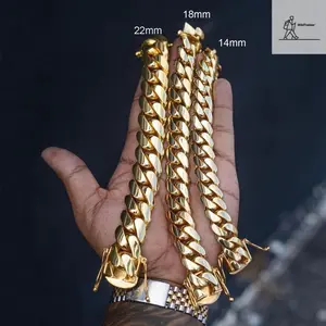 Men's Cuban Link Chain Bracelet  8mm to 22mm Wide, Gold-Tone, Solid Brass  Stainless Steel, Miami Hip Hop Bangle Style, Great