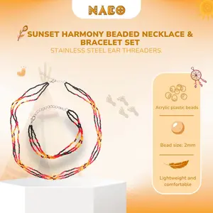 Sunset Harmony Beaded Necklace and Bracelets Set - Red Orange Yellow Black Design Handcrafted Layered Statement Jewelry for Festivals Everyday Wear or Gifting