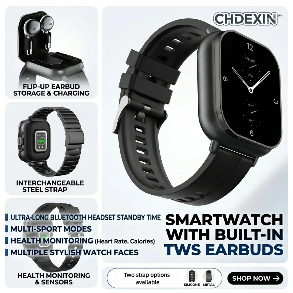 CHDEXIN 2-in-1 Smartwatch with Wireless Earbuds Combo | 2.01" HD Touch Screen Sports Smart Watch | Bluetooth Calling & Health Tracking Wristband