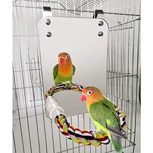 7inch Bird mirror with rope perch, suitable for cage bird toys, ideal for parrots, budgies, cockatoos, lovebirds, finches, and canaries
