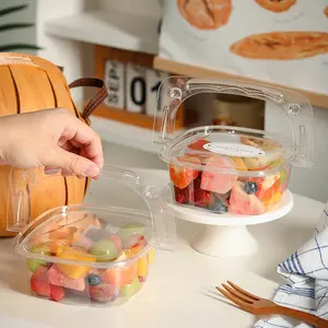50 Pack 750ml Clear Disposable Fruit Containers with Handle, Portable Takeout Food Boxes for Fruit, Dessert, Cake, Picnic & Camping