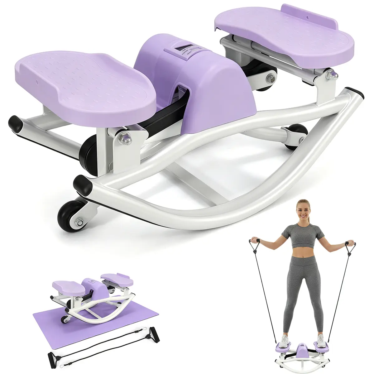 AMLANG Rock Stepper Side to Side Exercise Machine for Home Gym – Low Impact Lateral Stepper with Resistance Bands and LCD Monitor, Quiet Compact Cardio Glute Trainer for Legs Core and Full Body Workout, 250LBS Weight Capacity