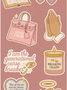 Cycle Breaker Energy Sticker Collection Featuring Divine Favor Bag Breaking Chains Candle and Generational Curse Breaker Motif for Positive Energy and Transformation