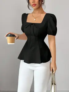 New Women's Fashion Versatile French Bow Tie Bubble Sleeve Elegant Embroidered Fabric Shirt, Stylish and Unique Lady Blouse