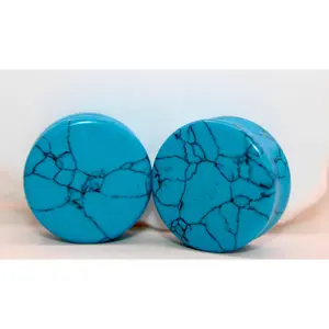 Blue Howlite Stone Plugs Pair with Natural Black Veining, 3mm-50mm Sizes, Great for Everyday Wear