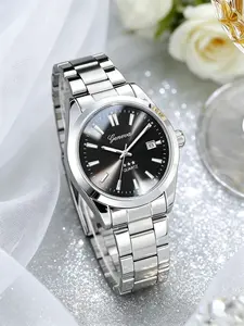 Circular Pointer Quartz Watch, Elegant Round Dial, Fashionable Wristwatch, Modern Trendy Watch, Stainless Steel Strap, Perfect Gift for Him, Birthday Present, Durable and Precise Design, Unisex, Modern Casual Wristwatch