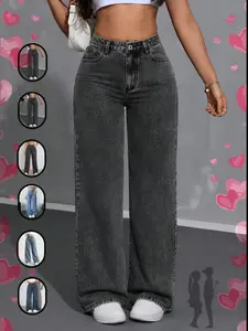 Women's Straight-Leg Loose Jeans, Comfort Mid-Rise Boyfriend Jeans, Breathable Warm Fleece-Lined Design, Ideal as a Christmas Gift or for Daily Wear