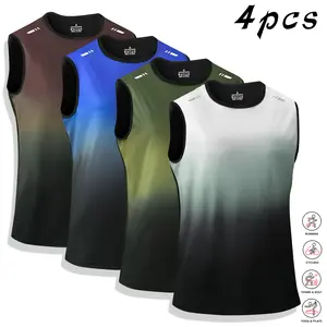 4-pack men’s summer ultra-thin loose tank tops, gradient design, crew neck, breathable athletic tops, suitable for outdoor running and sports