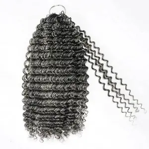 QVR Salt Pepper Crochet Hair Small Kinky Curly Machine Made Feather Human Hair Extension