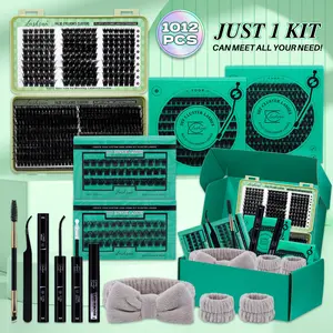 1012 PCS/540 PCS/200 PCS/36 PCS Lash Clusters Kit D Curl 8 Styles Volume/3D Effect Lashes Kit with Bond&Seal Lash Remover Brush Lash Applicator Eyelash Extension Tweezers Headband Wristband set, Perfect for Beginners&Proficient, DIY at Home Easily
