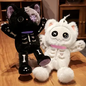 Skeleton Cat Plush - 39cm/15.35in Kawaii Stuffed Suitable for Kids,,, Birthday Gifts, Room Decor,, Spooky Cute Doll with Bone interactive toy dreadful
