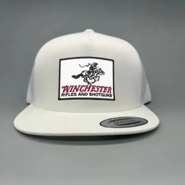 Winchester Rifle Rider Patch Trucker Hat | Cowboy Horseback Baseball Cap | Rifles And Shotguns Style Mesh Snapback Hat | Western Hunting Flat Bill Cap | Rodeo Cowboy Outdoor Hat
