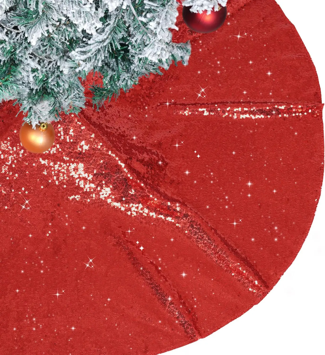 Red Christmas Tree Skirt 36 inch Sequin Sparkly Base Cover for Merry Christmas Party Holiday Home Indoor Halloween Xmas Tree Decorations