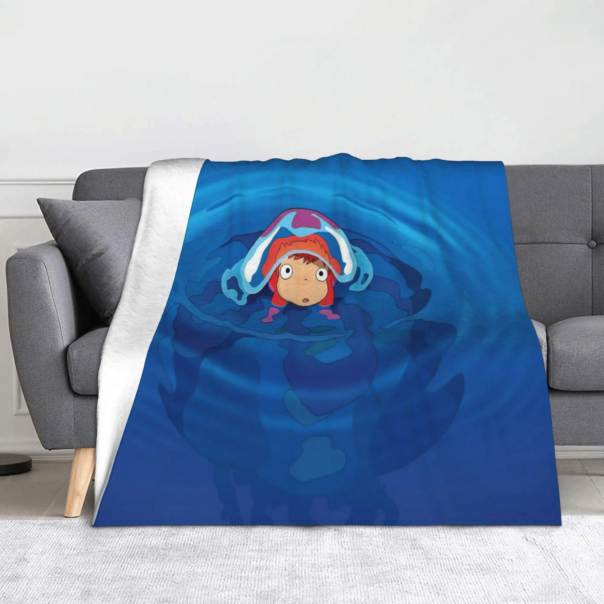 Ponyo Anime Soft Plush Flannel Throw Blanket, Lightweight Multi-Use Camping Sleeping Gear, for Couch Bed Travel All Seasons Sports & Outdoor Use