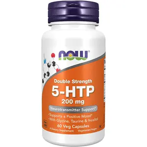 NOW Supplements, 5-HTP (5-hydroxytryptophan) 200 mg, Double Strength, Neurotransmitter Support*, 60 Veg Capsules