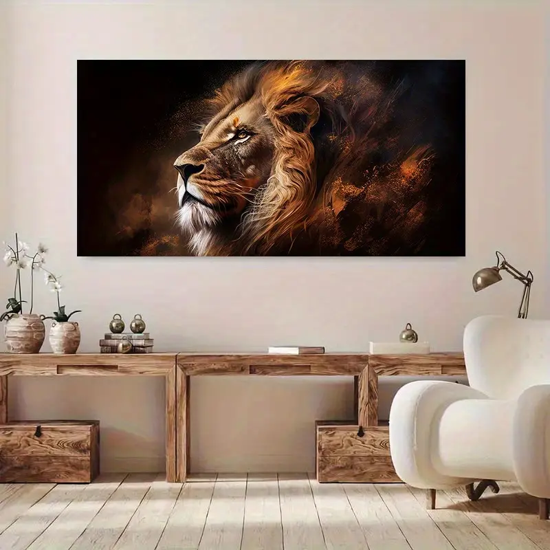 1 piece framed canvas painting, classic modern lion canvas wall art, large canvas wall art, modern canvas poster, suitable for living room, bedroom office decoration.