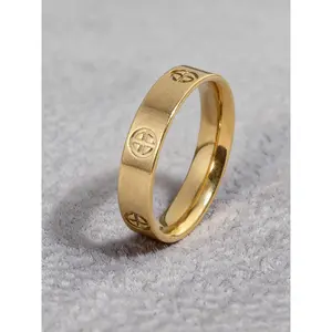 Classic Simple 18K Gold Plated Wedding Band Engagement Ring Geometric Style Casual Stainless Steel Material