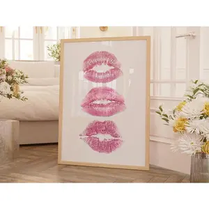 Pink Art Prints Trendy Wall Art Kiss Lips Wall Art Dorm Wall Art Lips Print Preppy Dorm Girly Printable Fashion Wall Art Makeup Wall Decor