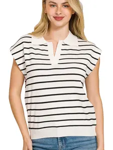 ​VISCOSE STRIPED COLLARED SWEATER VEST