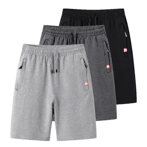 Summer lightweight men’s knit shorts, polyester stretch drawstring casual mid-length shorts with zippered pockets, athletic shorts