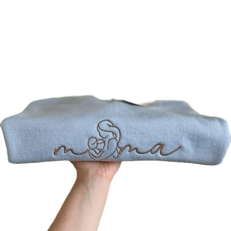 Baby Blue Embroidered Mama Sweatshirt - Soft and Cozy Long Sleeve Hoodie for First Time Moms - Perfect Mother's Day Gift - Pullover, Light