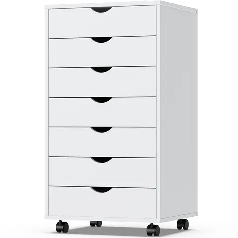 7 Drawer Chest - Dresser Storage Cabinets Dressers Wooden Dresser Bedroom Cabinet with Wheels Mobile Organizer Drawers for Office, Home