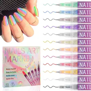 12-Color Nail Art Pen Set – Waterproof Quick-Dry Acrylic Liner & Polish Pens for Drawing, Painting, and DIY Nail Design Manicure Tools Nail Art Supplies