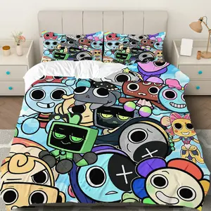 3PCS Duvet Cover Set, 1 Duvet+2 Pillowcases(Without filler),  Fun Playful Colorful Cute Animated theme, Birthday bedding set,  Room Decoration Bedroom Dormitory Guest Room, Bed Sets Supplies