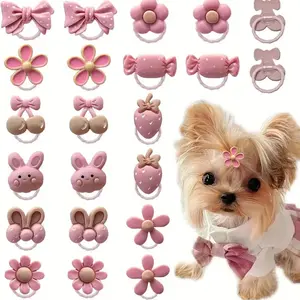 20pcs Light Pink Dog Hair Bows with Rubber Bands - Cute Strawberry & Headband Design, Durable Acrylic Pet Hair Accessories for York, Lion, Small Breeds, Dog Hair Accessories, Pet Styling Accessories, Playful Pet Accessory, Secure Attachment Bows