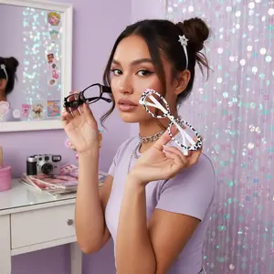 Y2K Edgy Star Decor Rectangle Frame Glasses No Lenses Cute Aesthetic Photo Prop Eyewear For Women Trendy Accessory