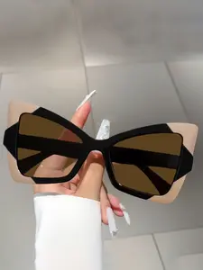 Oversized Cat Eye Fashion Glasses for Women with Color-Block Lenses Shades