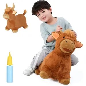 Bouncy Bull Hopping Toys - Toddler Brown Plush Cow Hopper, Kids Inflatable Farm Animal Hopper, Outdoor Indoor Ride on Rubber Bouncer, Birthday Gifts for 2 3 4 Year Old Boy Girl