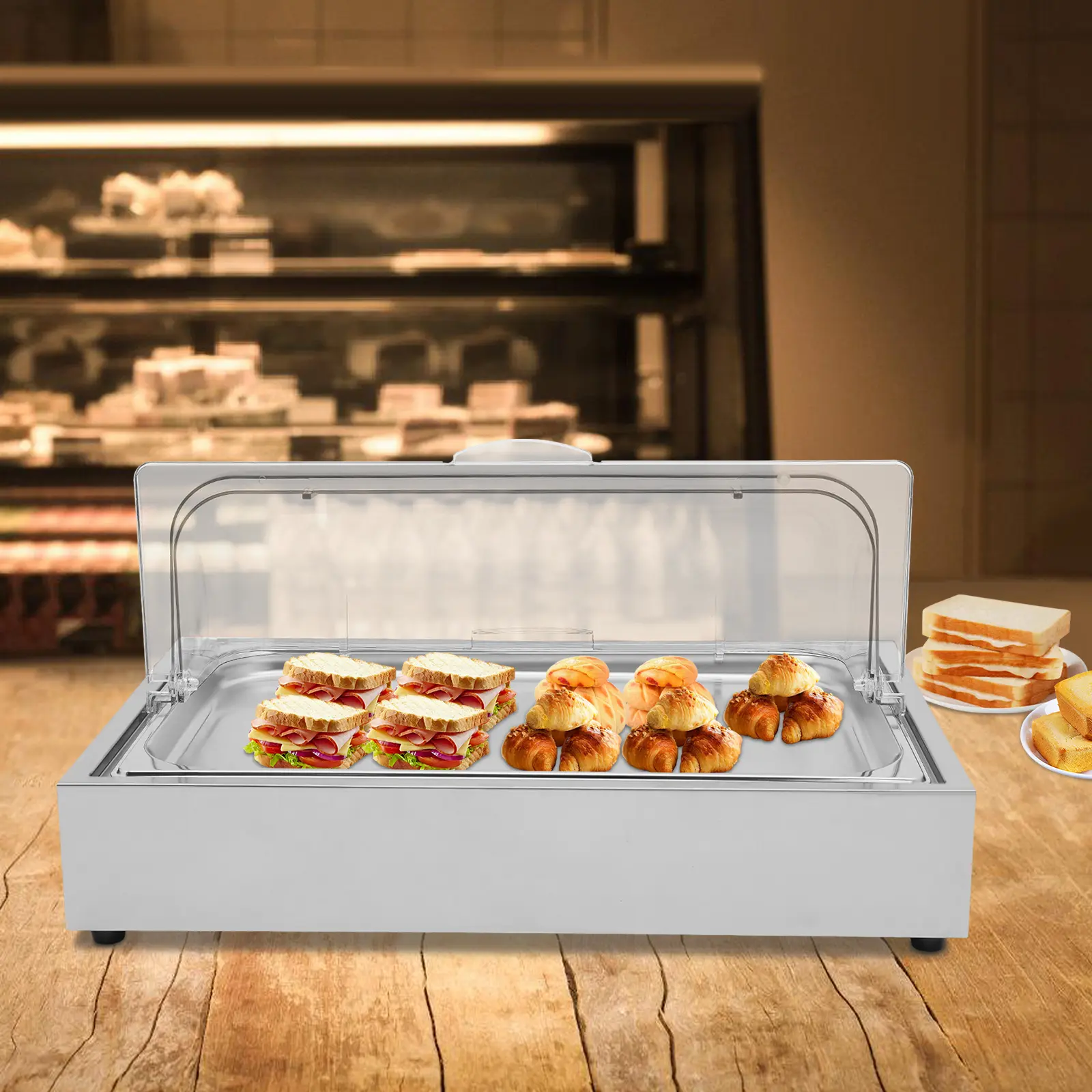 Freestanding Ice Food Serving Display Tray Silver Polished Stainless Steel PC Construction Non Toxic Gel Reusable Cooling Tray 6L Capacity Food Platter for Dining Party Banquet