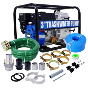 Semi Trash Pump 3 inch, 209cc 7HP 4 stroke , Gas Powered Semi Trash Water Pump 50 ft Discharge Hose, 12 ft Suction Hose with Complete Fittings, EPA compliant