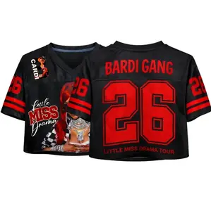Limited Bardi Gang #26 Black Cropped Mesh Crop Top – “Little Miss Drama” Football Style Shirt for Women Rap Fans