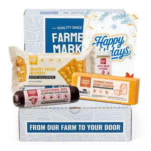 Farmers Market Foods Seasonal Charcuterie Selection Gift Box with All-Natural Summer Sausage, Premium Wisconsin Cheese, Crackers, and Whole Grain Mustard