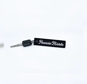 Financial Mistake Jet Tag Keychain - Black, 5”x1”, Featuring "Financial Mistake" Text, Black Keyring, JDM Meme Design