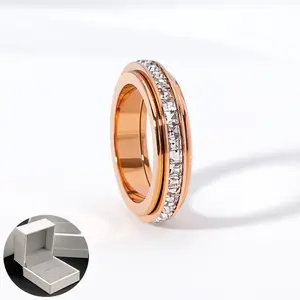 Anxiety Rings for Women and men Titanium Steel Spinner Fidget Band Rings Cubic Zirconia Relieving Anxiety Wedding Promise Lucky Rings Comfort Fit Size 5 to 10