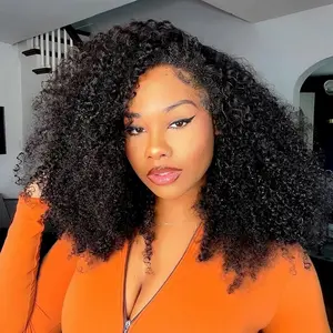 Curly Half Wig Kinky Curly Glueless Wigs 3 In 1 Seamless Short Half Wigs for Black Women Kinky Curly Half Wig Wear and Go Beginner Friendly human hair Wig 16 Inch Black Color