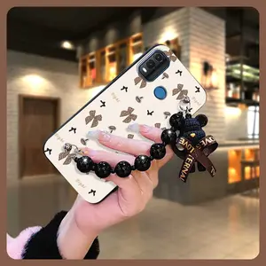 Skin-friendly feel Cartoon Phone Case For Nokia G11 Plus Simplicity cute Dirt-resistant Back Cover Black pearl pendant Waterproof protective case Bear bracelet Anti-knock silicone