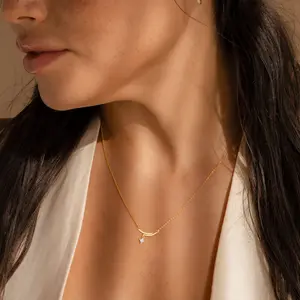 Geometric Bar Necklace for Women, 925 Sterling Silver Minimalist Pendant Necklace with Crystal Accents, Hypoallergenic Dainty Clavicle Chain, Elegant Everyday Jewelry Gift for Her