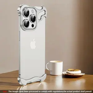 Creative Frameless Metal Anti-Drop Design Phone Case with Lens Protection Film, Compatible with iPhone 16 Pro Max 16 15 Pro Max 15 14 13 12, Shockproof Phone Cover