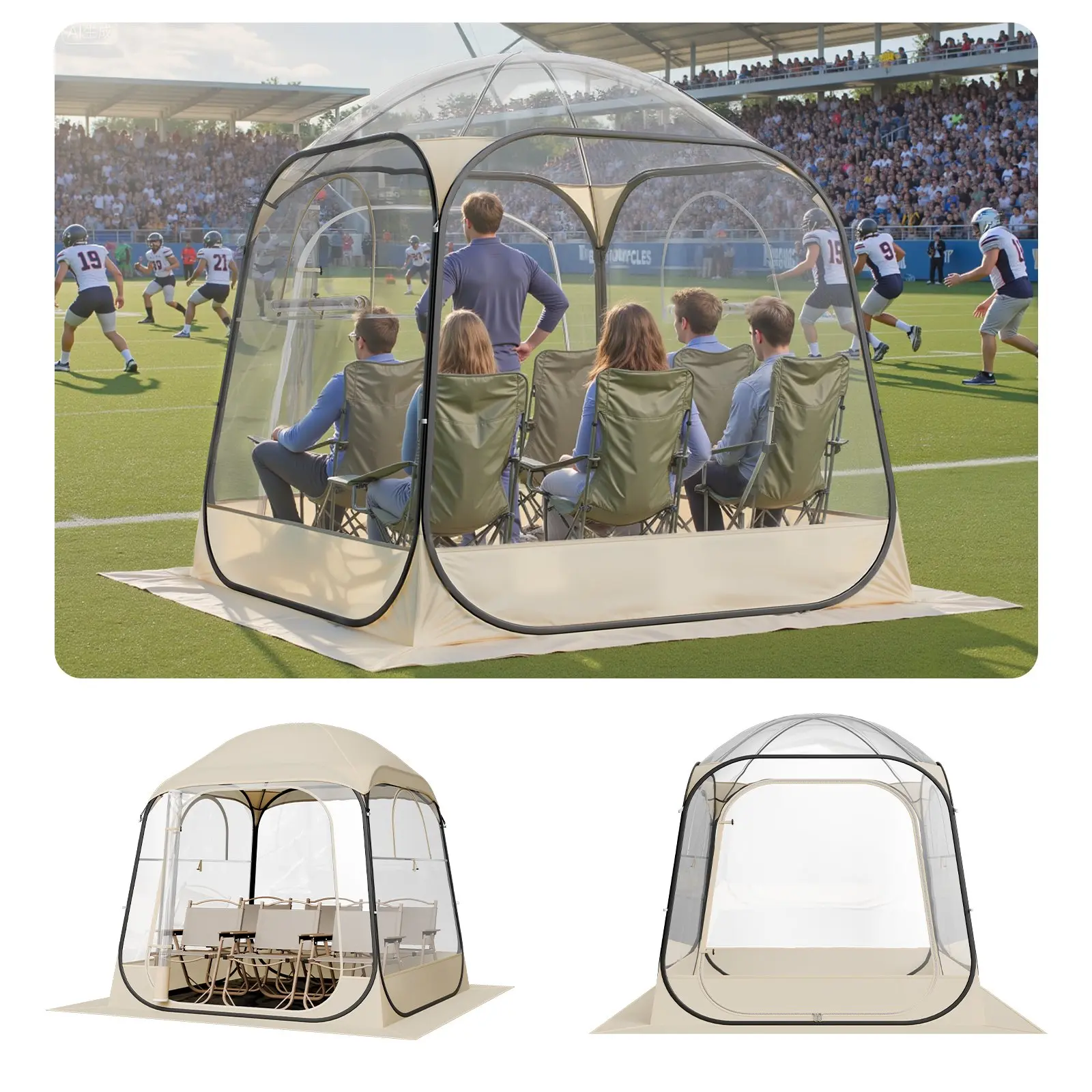 Instant Pop-Up Transparent Igloo Dome Tent, 72in x 72in 2-4 Person Outdoor Camping Bubble Pod with 360° Clear TPU Panoramic View, Dual Roll-Up Airflow Windows, Sealed Seams & SBS Zippers, Waterproof