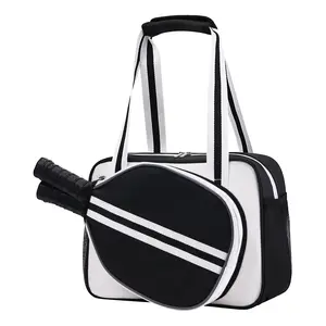 SPOENGRU PU Leather Pickleball Paddle Bag Small Black Fashion Tote