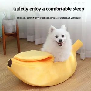 Pet Banana Shaped Warm Cat Dog Nest Semi-Closed Small Animal House for Hamster Hedgehog Soft Sleeping Mat Comfortable Pet Bed