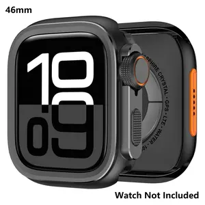 3 in 1 Metal Protective Case Compatiblefor Apple Watch Ultra 3/2/1 Ultra Band 49mm/46mm/45mm/44mm, Protector Rugged Bumper Cover for Apple Watch Series 10 9 8 7 6 and Ultra 3/2/1-Watch case only(Watch Not Included) Smart Watch Accessories 46mm-Black