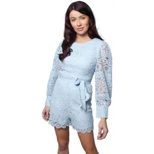 Light Blue Crochet Long Sleeve Romper